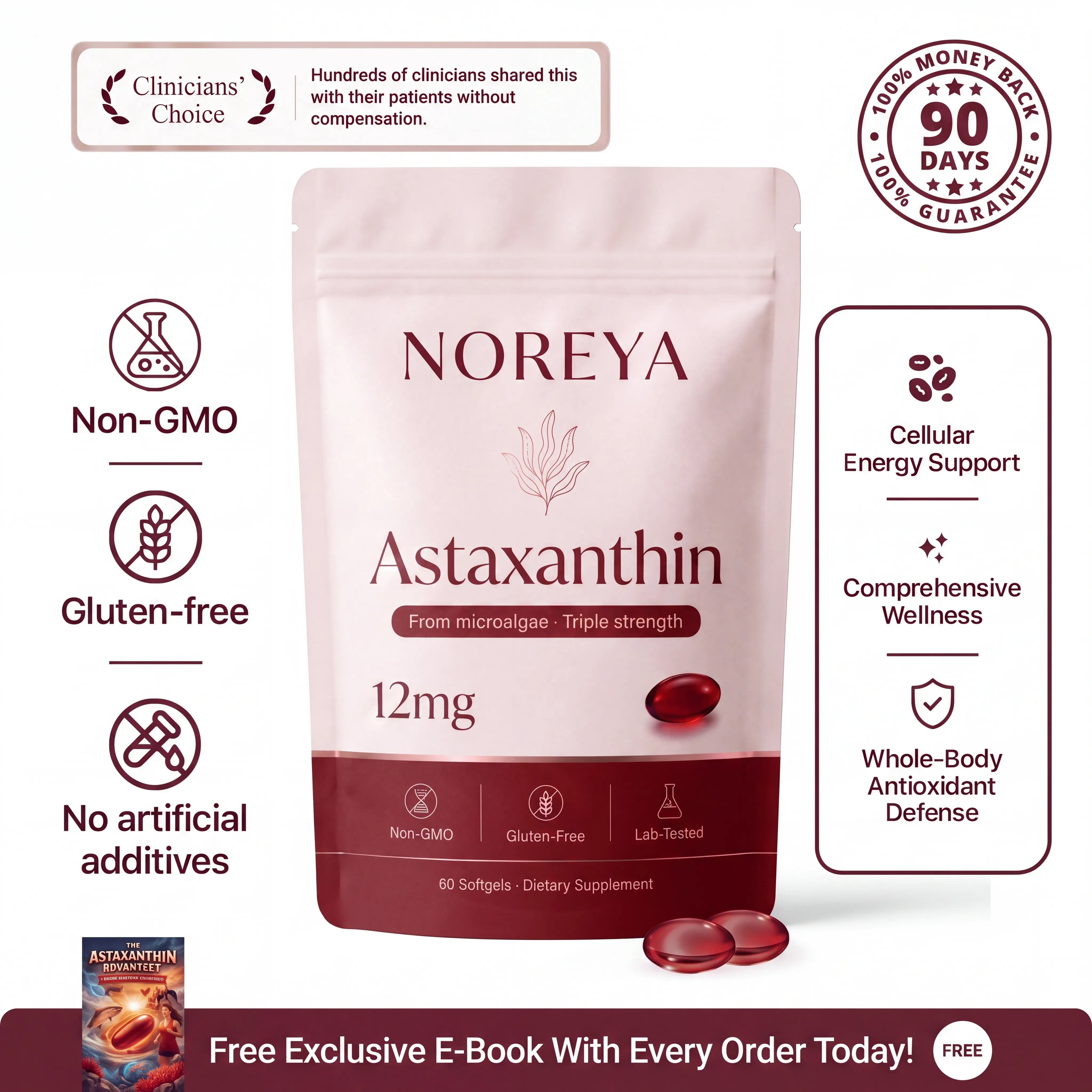 NOREYA Astaxanthin - Nature’s Most Powerful Antioxidant for Whole Body Support & Cellular Protection