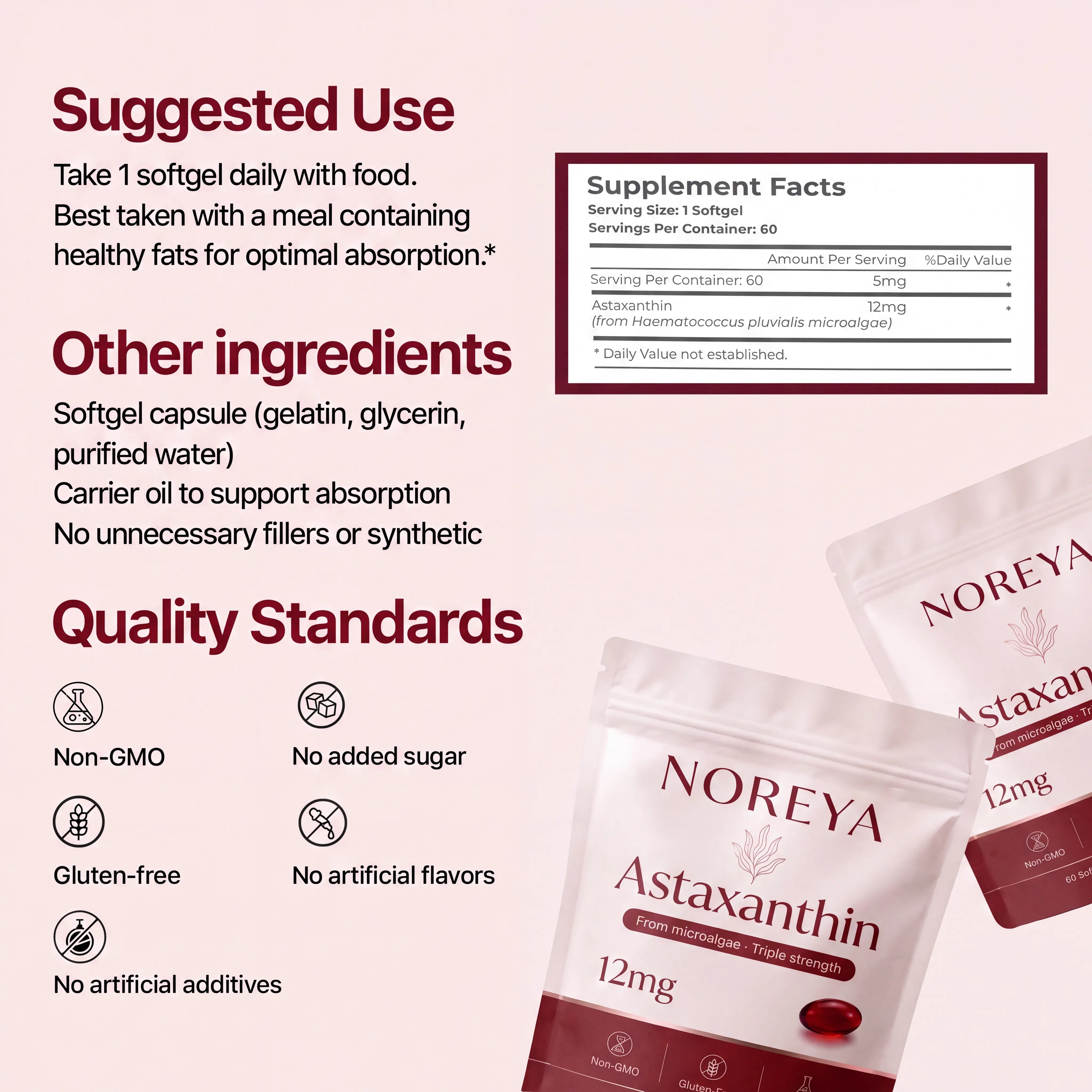NOREYA Astaxanthin - Nature’s Most Powerful Antioxidant for Whole Body Support & Cellular Protection